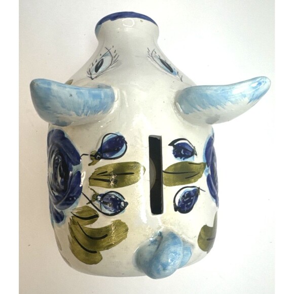 Vintage Italian Ceramic Piggy Bank Blue Flowers PIG BANK Made In Italy 5.5 X 5.5 - Picture 8 of 13